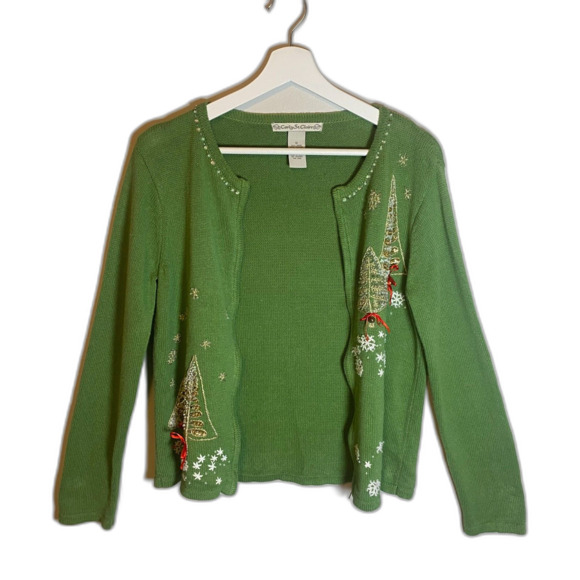 Vintage 90s Christmas Sweater Cardigan Carly St Claire S Embellished Embroidered - Picture 8 of 12